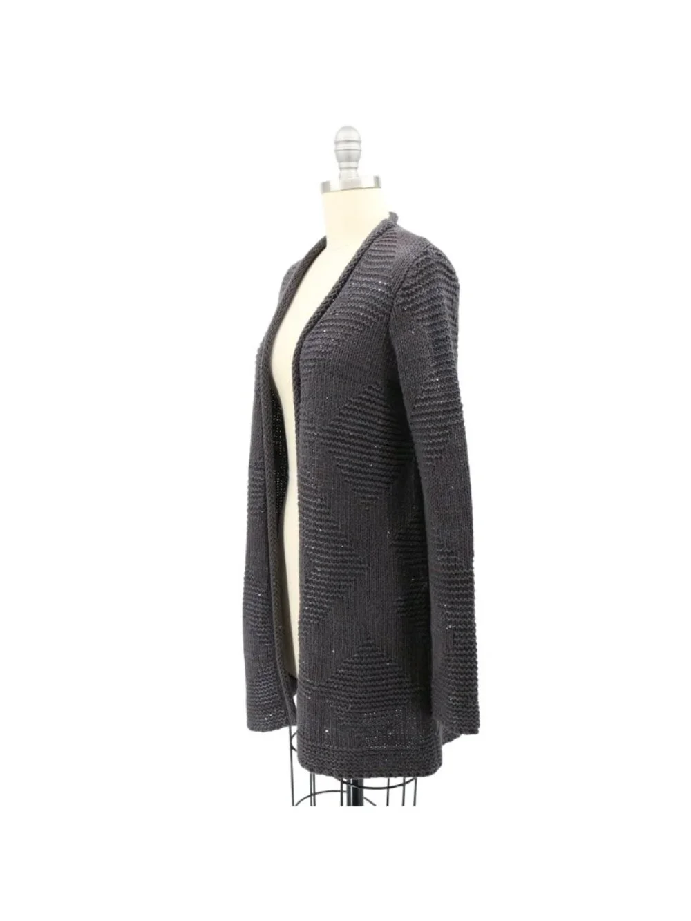 NWT Calypso St. Barth Open Front Metallic Sequin Gray Knit Cardigan Sweater XS